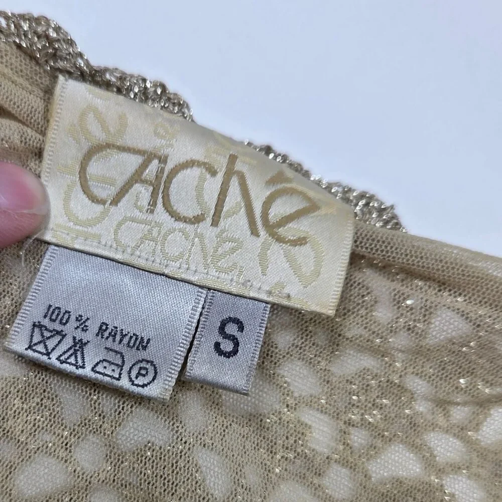 Vintage Cache Top Womens Small Gold Metallic Crochet Knit Mesh Party Y2K